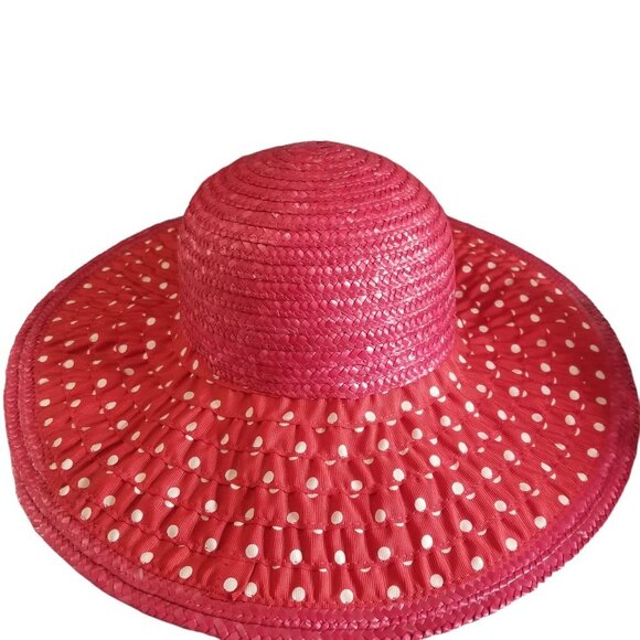 Vintage Betmar Made in Italy Red & White Polka Dot Floppy Woven Summer S… main image 13
